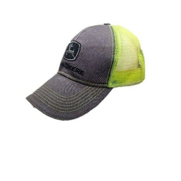 John Deere Adjustable Gray/ lime green Mesh Advertising Logo Hat Cap - Picture 2 of 10